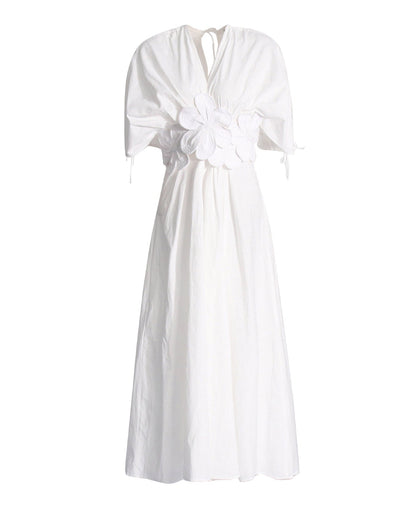 V-neck Long Dress With Patchwork Flowers