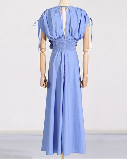V-neck Long Dress With Patchwork Flowers