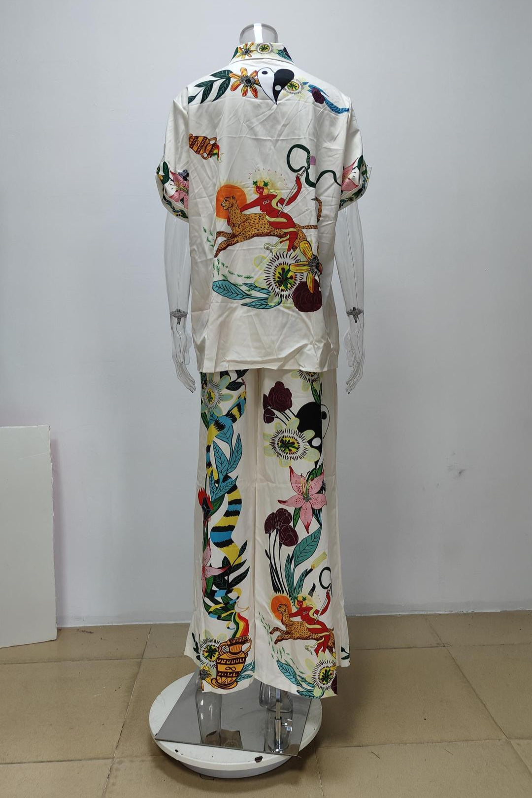 Printed Shirt and Wide-leg Pants Fashion suit