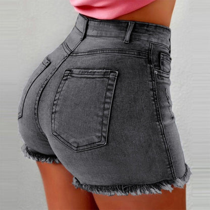 Fringed High-waisted Denim Shorts