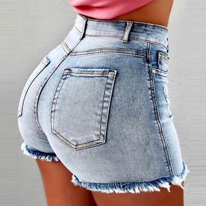Fringed High-waisted Denim Shorts