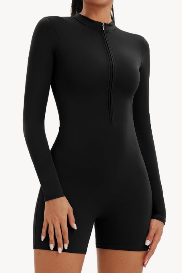 Nude Zipper Sports Bodysuit