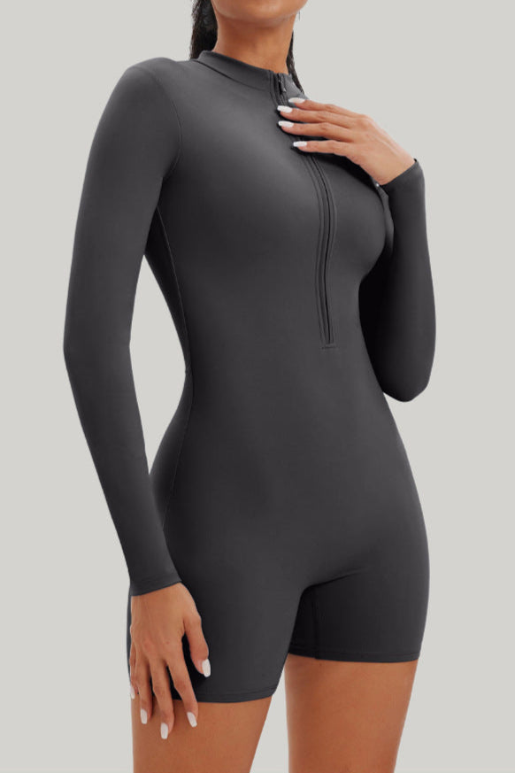 Nude Zipper Sports Bodysuit