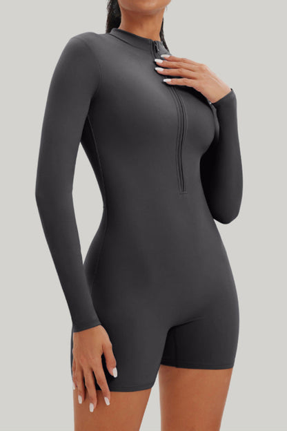 Nude Zipper Sports Bodysuit