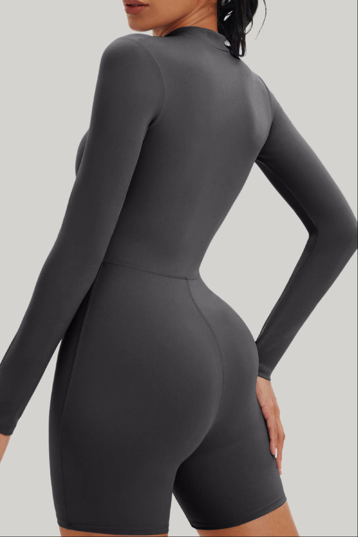 Nude Zipper Sports Bodysuit