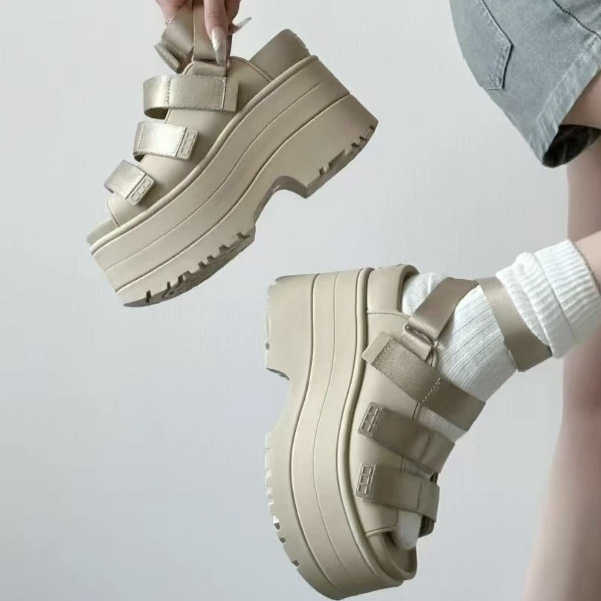 Roman-style Platform Velcro Sandals