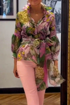 Printed Long-Sleeve Skirt Two-Piece Set