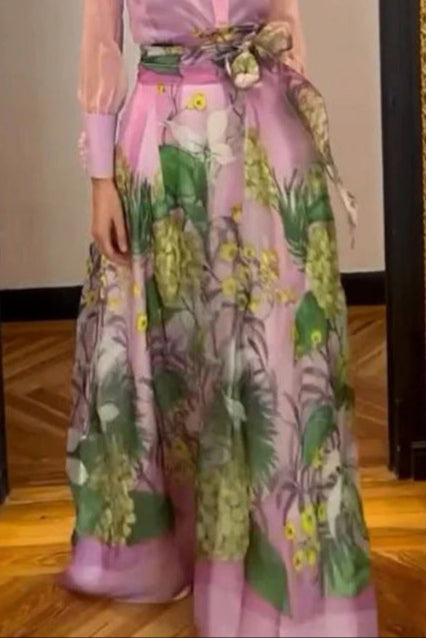 Printed Long-Sleeve Skirt Two-Piece Set