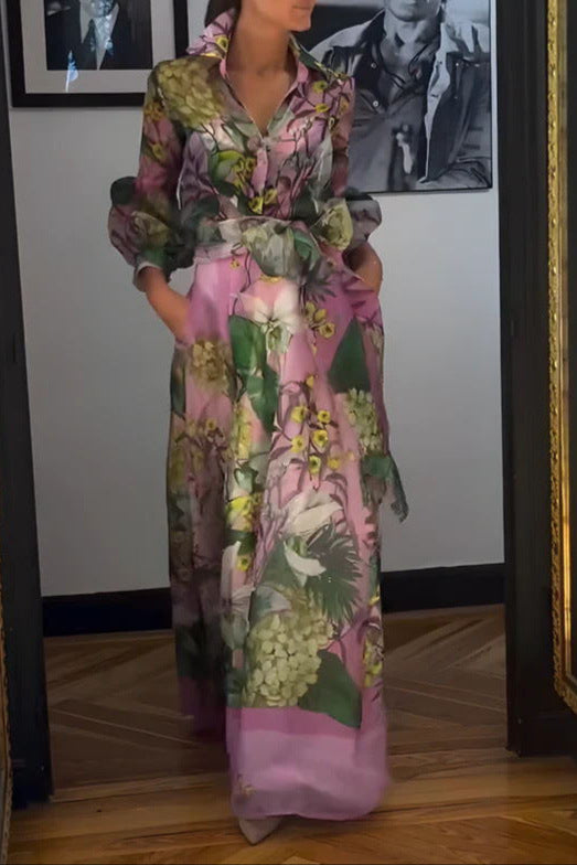 Printed Long-Sleeve Skirt Two-Piece Set