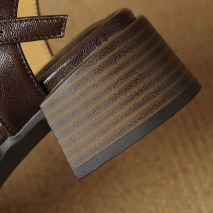 Retro British-style Thick-heeled Sandals