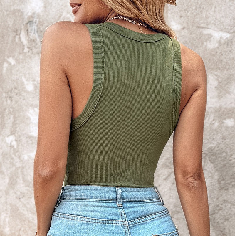 Solid Color Vest With Bra Crewneck
