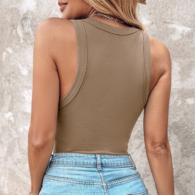 Solid Color Vest With Bra Crewneck