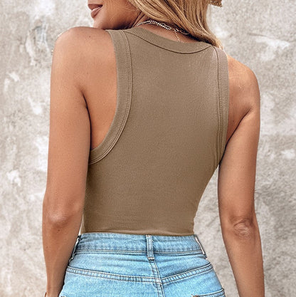 Solid Color Vest With Bra Crewneck