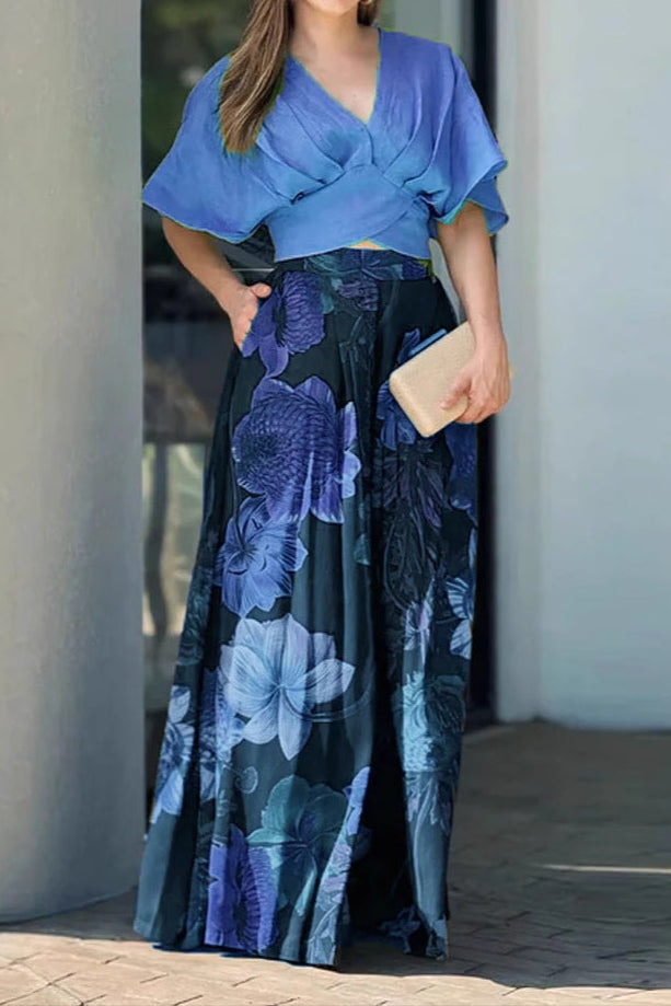 Women's Suit Fashion Casual V-neck Loose Print Two-piece Set