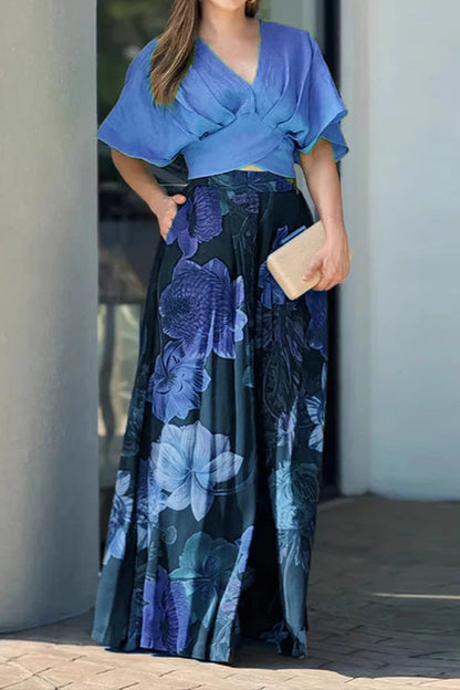 Women's Suit Fashion Casual V-neck Loose Print Two-piece Set