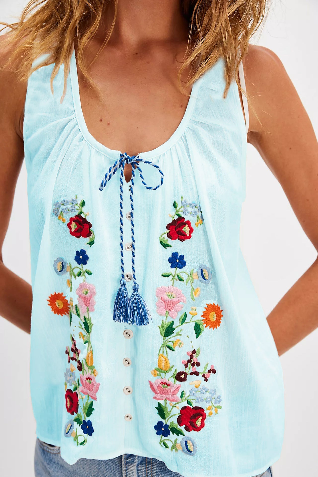 Embroidered Cardigan Sleeveless Casual Top