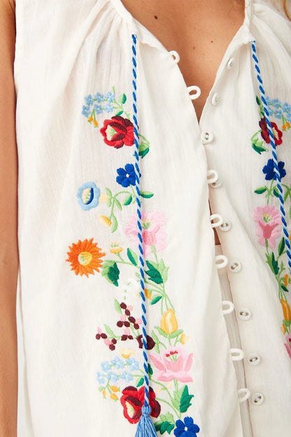 Embroidered Cardigan Sleeveless Casual Top
