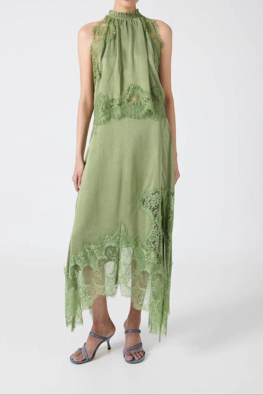 Sleeveless Crewneck Vest Hollow Lace Split Skirt Two-piece Set
