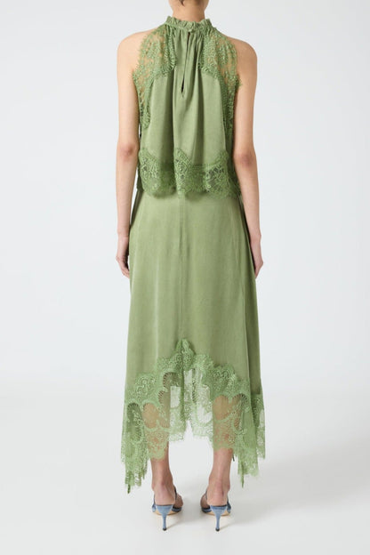 Sleeveless Crewneck Vest Hollow Lace Split Skirt Two-piece Set