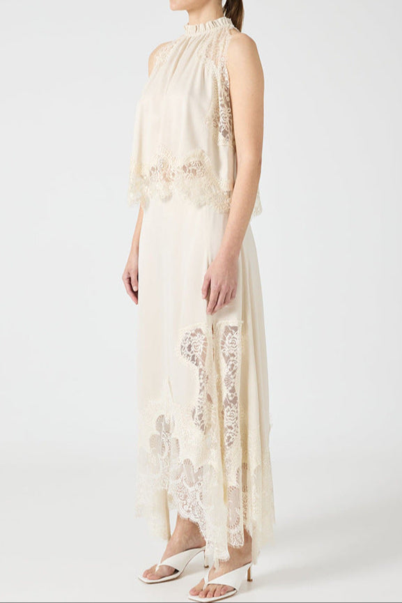 Sleeveless Crewneck Vest Hollow Lace Split Skirt Two-piece Set