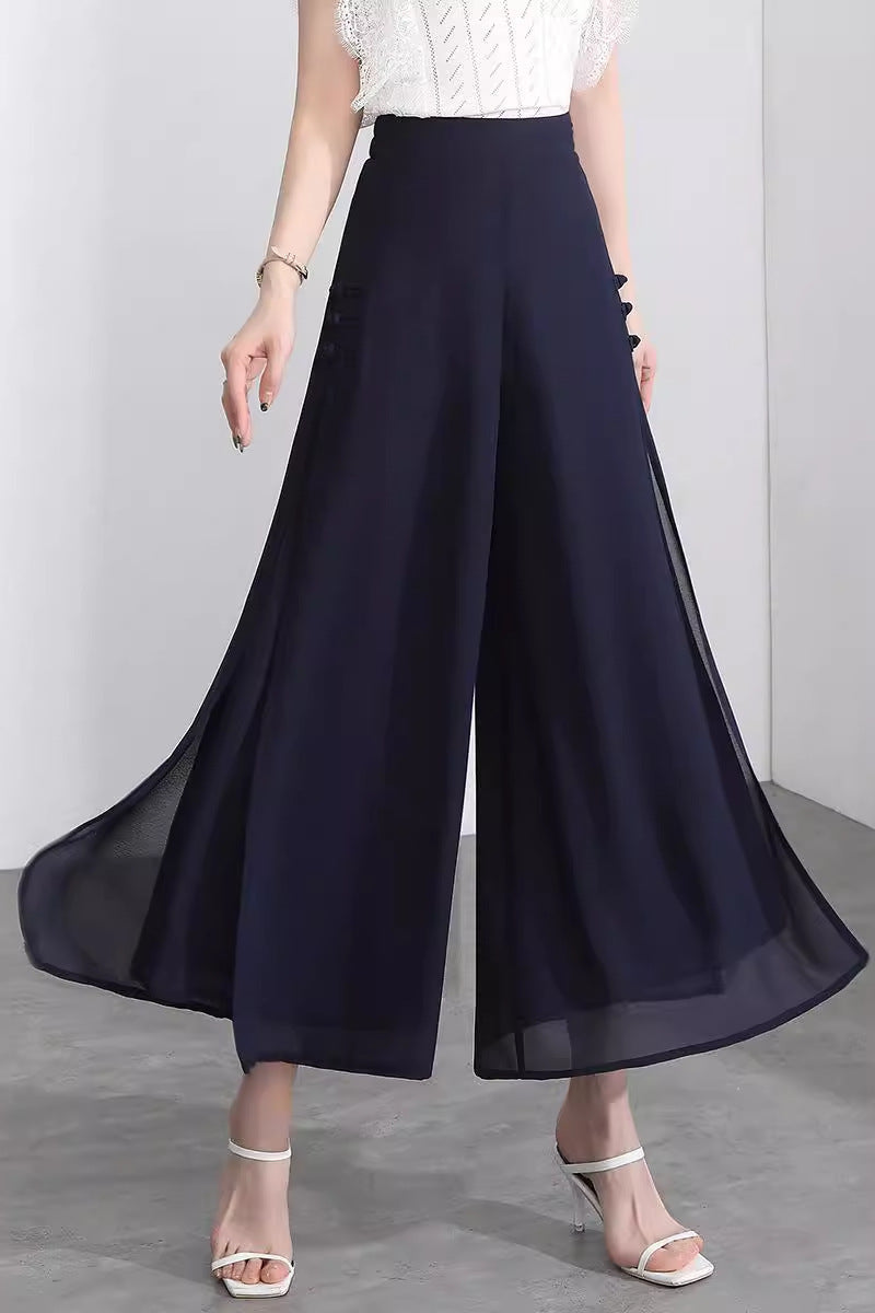 Chiffon Slit-Side Wide-Leg Pants