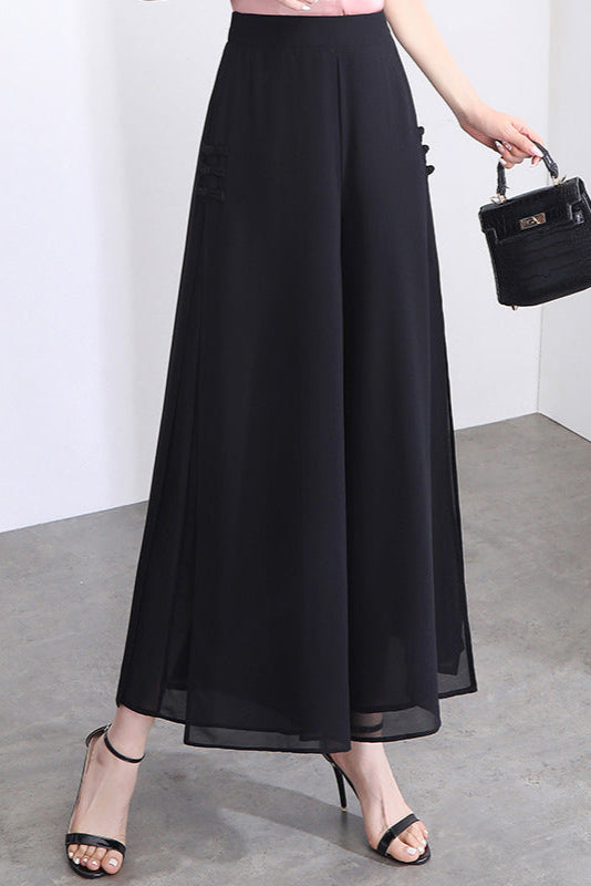Chiffon Slit-Side Wide-Leg Pants