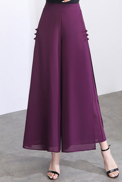 Chiffon Slit-Side Wide-Leg Pants