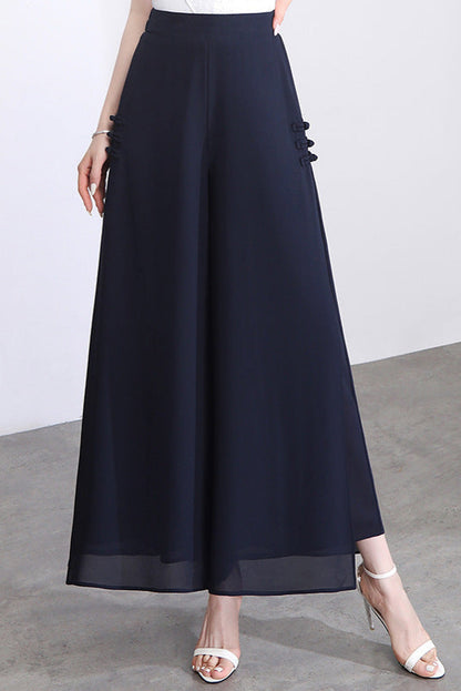 Chiffon Slit-Side Wide-Leg Pants
