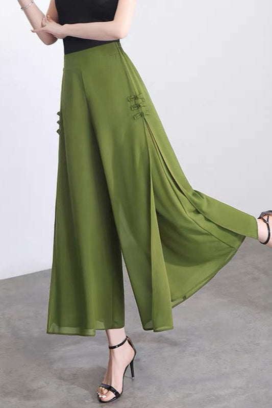 Chiffon Slit-Side Wide-Leg Pants