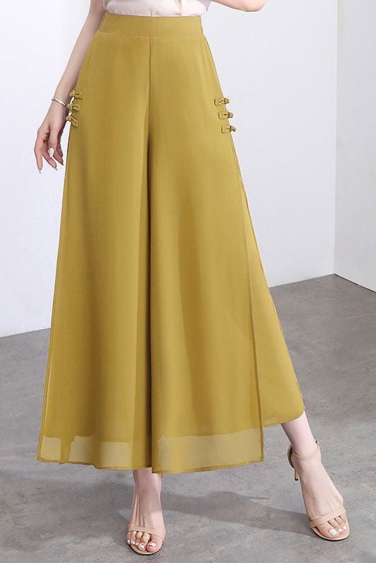 Chiffon Slit-Side Wide-Leg Pants