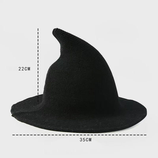 Skull Witch Hat, Wool Knitted Face-Covered Witch Hat