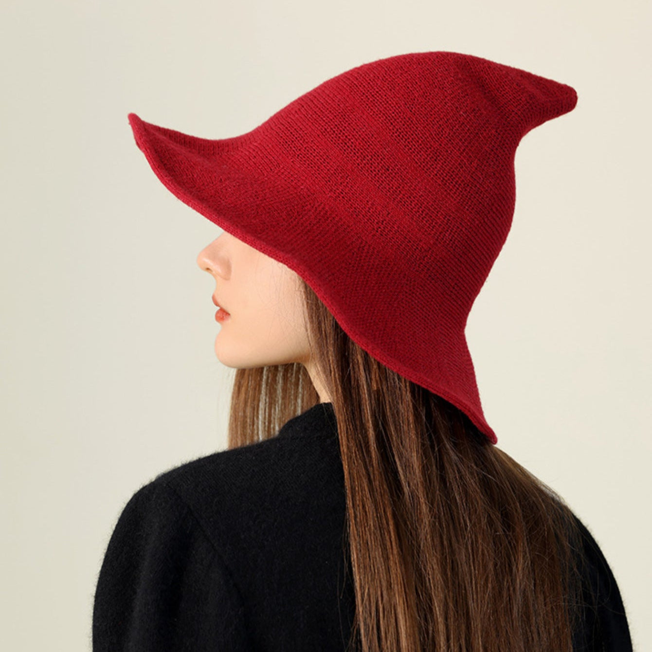 Skull Witch Hat, Wool Knitted Face-Covered Witch Hat