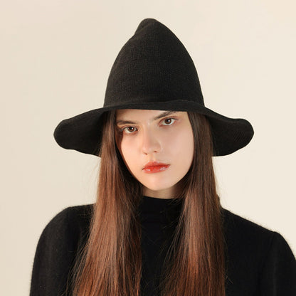 Skull Witch Hat, Wool Knitted Face-Covered Witch Hat