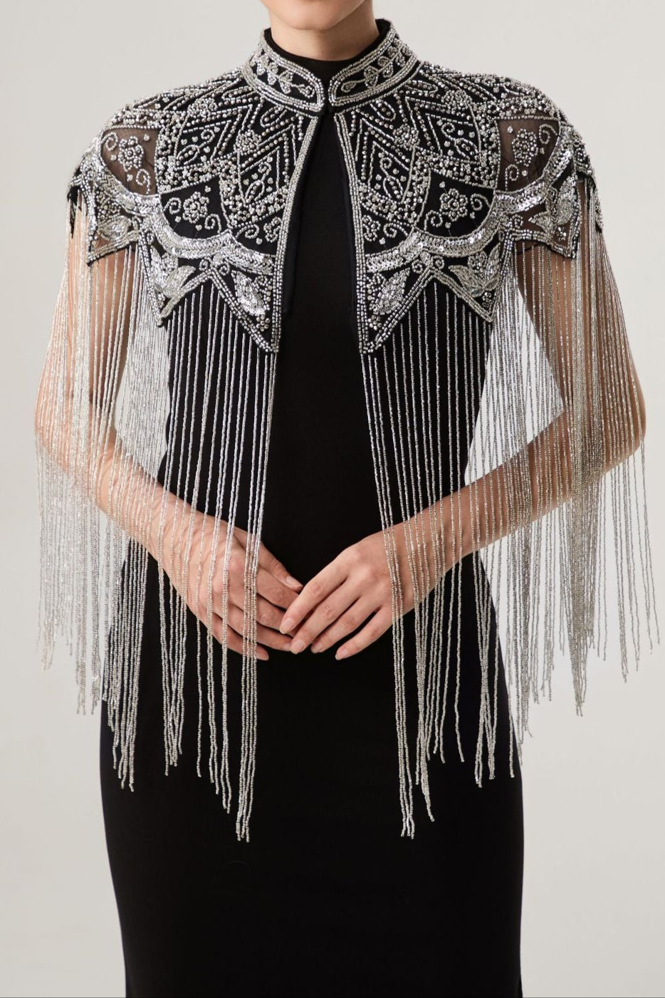 Sequin Beaded Dress Shawl, Vintage Fringed Cape