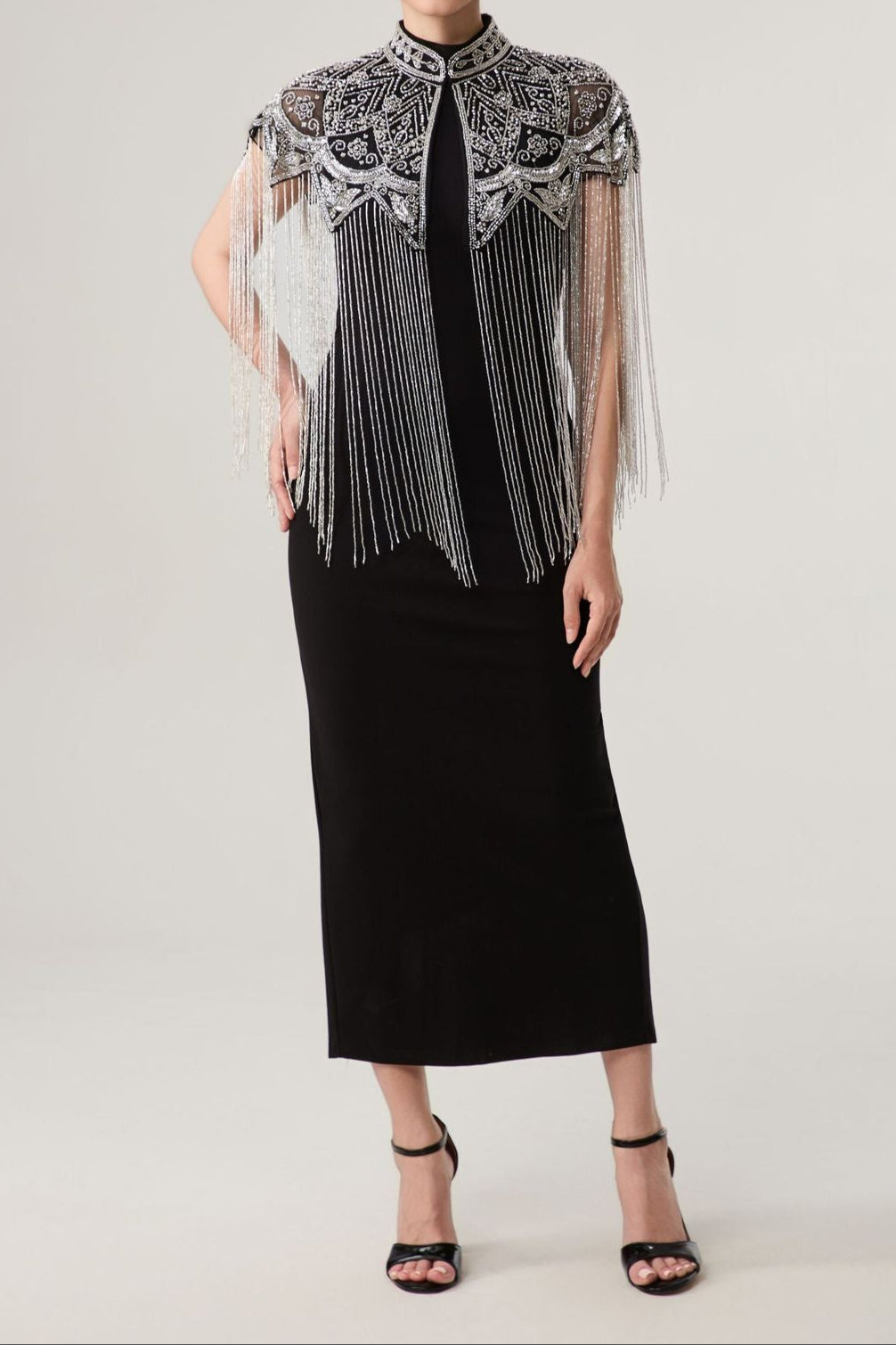 Sequin Beaded Dress Shawl, Vintage Fringed Cape