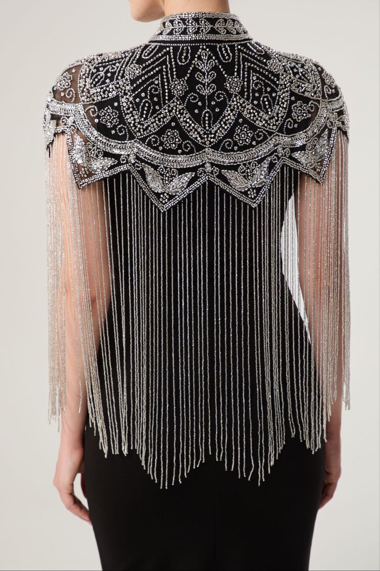 Sequin Beaded Dress Shawl, Vintage Fringed Cape