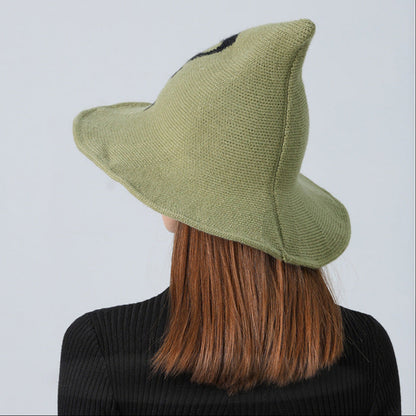 Skull Witch Hat, Wool Knitted Face-Covered Witch Hat