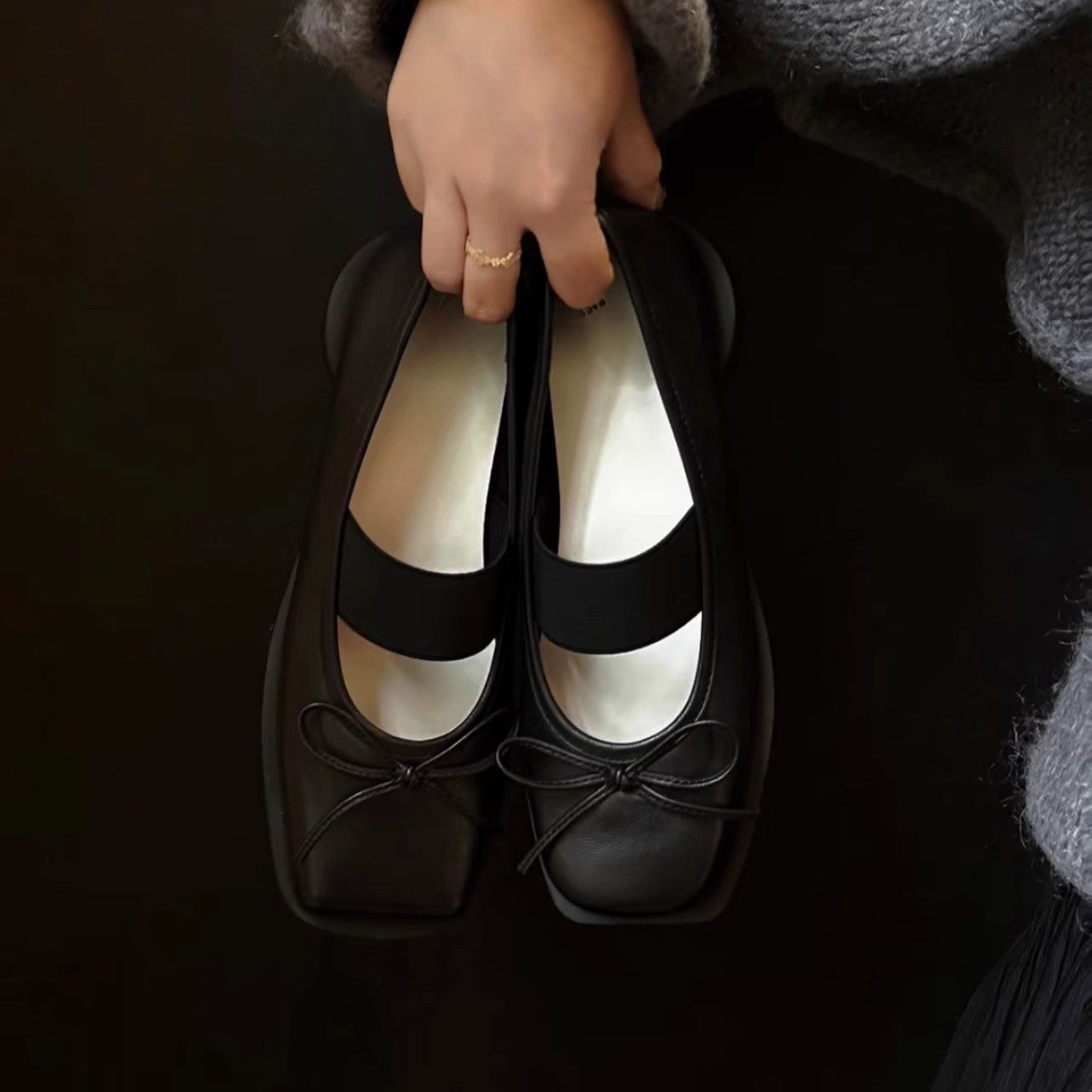 Square Toe Mary Jane Shoes With Vintage Ballet Bow Platform