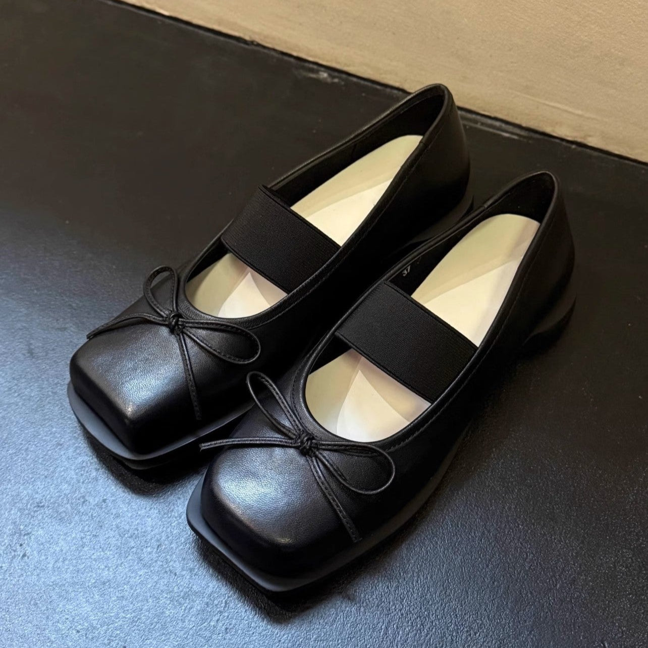 Square Toe Mary Jane Shoes With Vintage Ballet Bow Platform