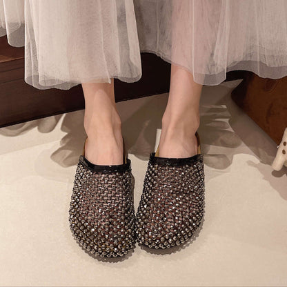 Rhinestone Mesh Slippers