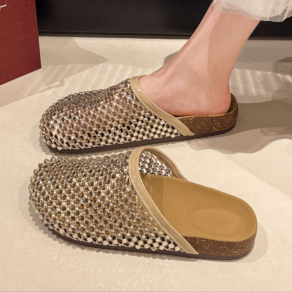 Rhinestone Mesh Slippers
