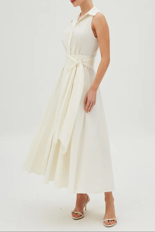 Fake Two-piece Long Dress V-neck Sleeveless Solid Color Tight Waist Dress