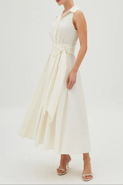 Fake Two-piece Long Dress V-neck Sleeveless Solid Color Tight Waist Dress