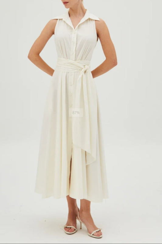Fake Two-piece Long Dress V-neck Sleeveless Solid Color Tight Waist Dress
