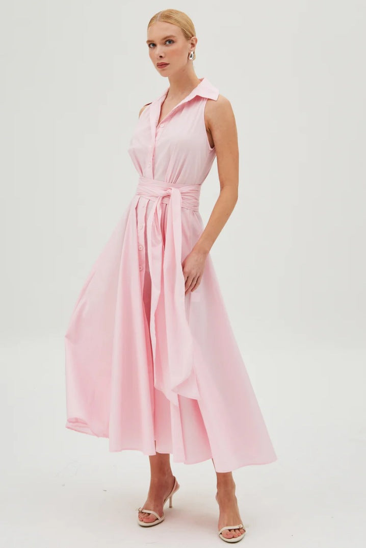 Fake Two-piece Long Dress V-neck Sleeveless Solid Color Tight Waist Dress