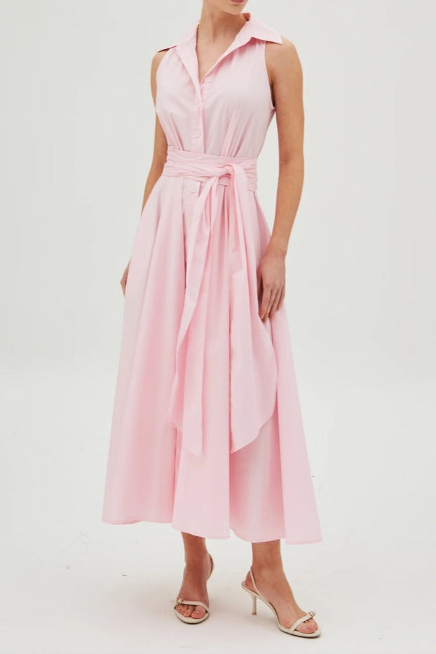 Fake Two-piece Long Dress V-neck Sleeveless Solid Color Tight Waist Dress