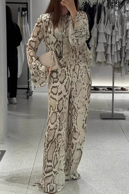Ruffled Snake Long-sleeved Trousers Casual Two-piece Set