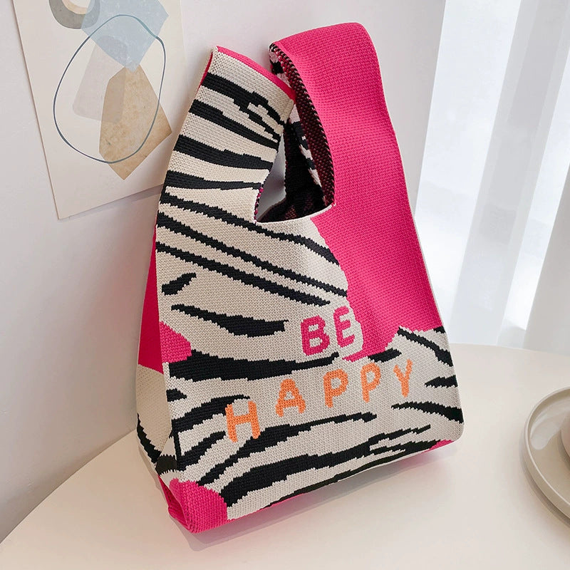 All-match Korean-style Striped Wool Knitted Handbag