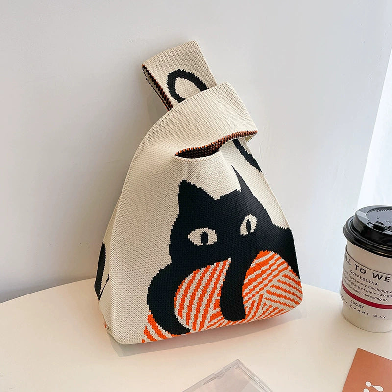 All-match Korean-style Striped Wool Knitted Handbag