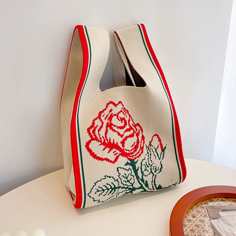 All-match Korean-style Striped Wool Knitted Handbag